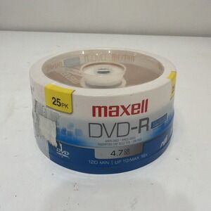 New 25 pk Maxell DVD-RW 4.7GB 120 Min 2x Rewritable Blank Media Gold Discs
